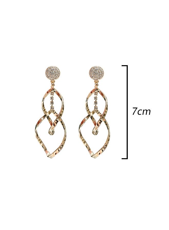 Geometric Diamond Encrusted Long Tassel Silver Needle Gold Earring, Mirror Polishing Alloy Silver Needle Lead Free and Nickel Free Hypoallergia Women Earring (Gold) - Image 2