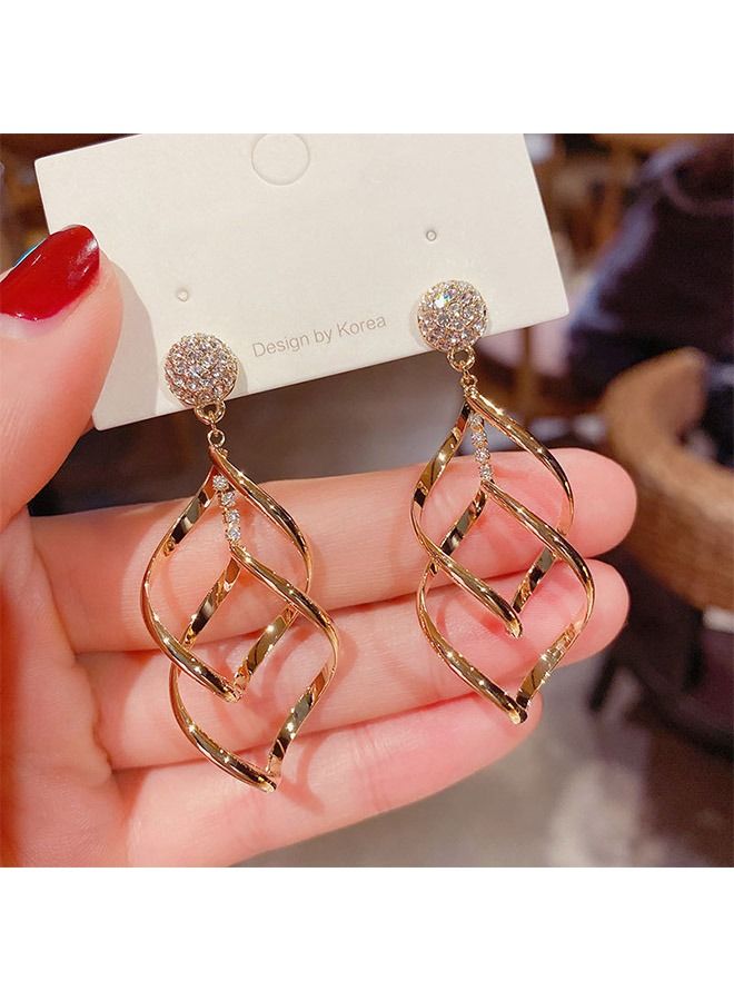 Geometric Diamond Encrusted Long Tassel Silver Needle Gold Earring, Mirror Polishing Alloy Silver Needle Lead Free and Nickel Free Hypoallergia Women Earring (Gold) - Image 3