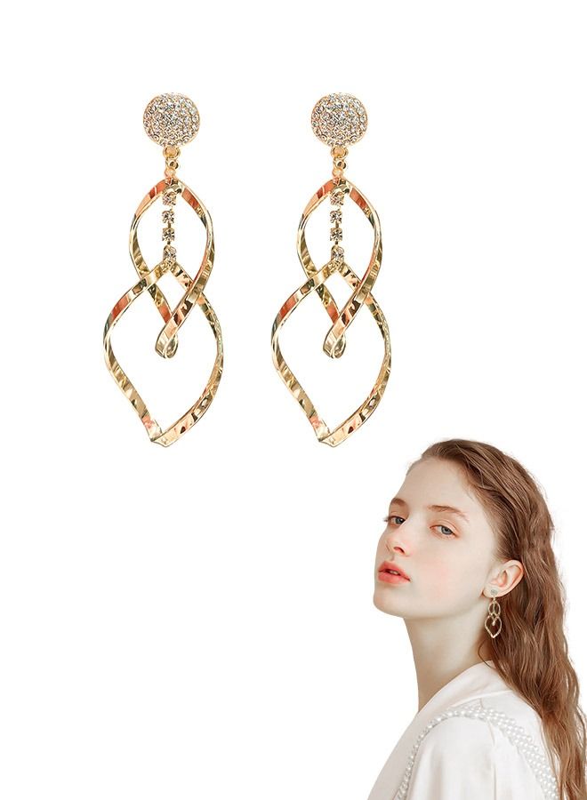 Geometric Diamond Encrusted Long Tassel Silver Needle Gold Earring, Mirror Polishing Alloy Silver Needle Lead Free and Nickel Free Hypoallergia Women Earring (Gold) - Image 1