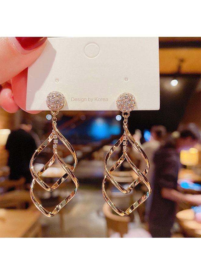 Geometric Diamond Encrusted Long Tassel Silver Needle Gold Earring, Mirror Polishing Alloy Silver Needle Lead Free and Nickel Free Hypoallergia Women Earring (Gold) - Image 4