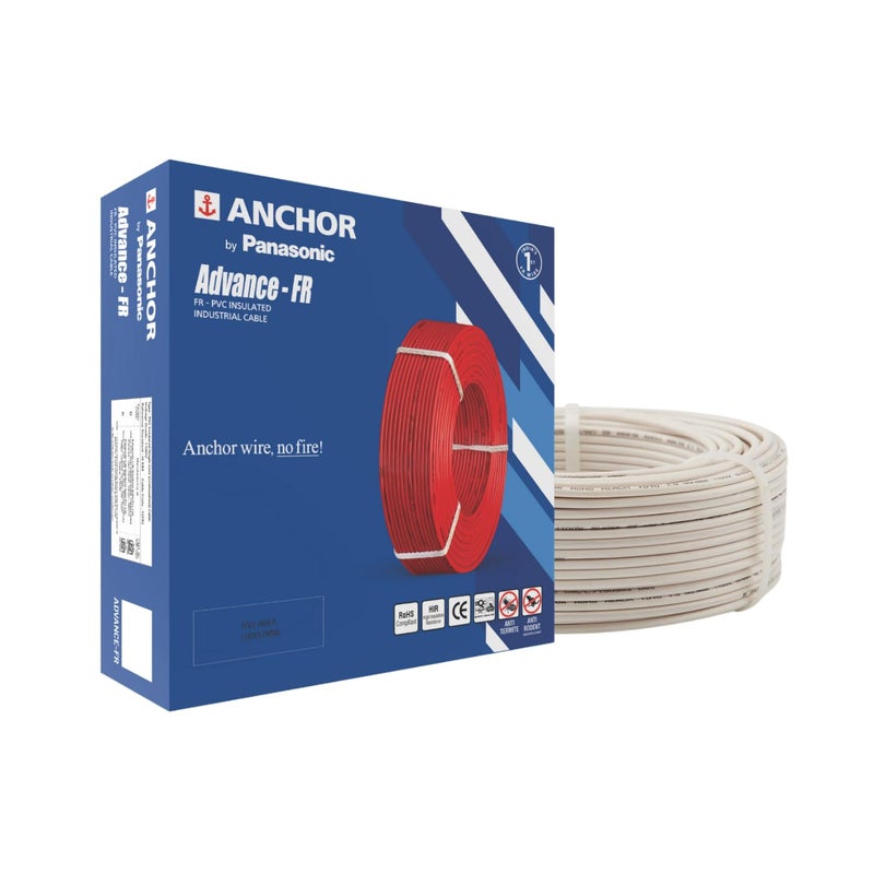Anchor by Panasonic Advance FR Electric Wire, 1 sq mm PVC Insulated Copper Wire for Home Wiring, 90 Meter Electric Wire Cable for Industrial and Domestic Connections (White, 27390WH) - Image 1