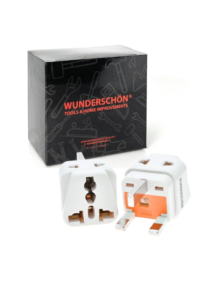 WUNDERSCHÖN - WUNEDRSCHÖN | Universal To UK Plug Adaptor, Two Outlets Converter 220-250 Volts 13 A Fused, Compact Size Travel Adaptor (UNIVERSAL to UK, White) - Image 1
