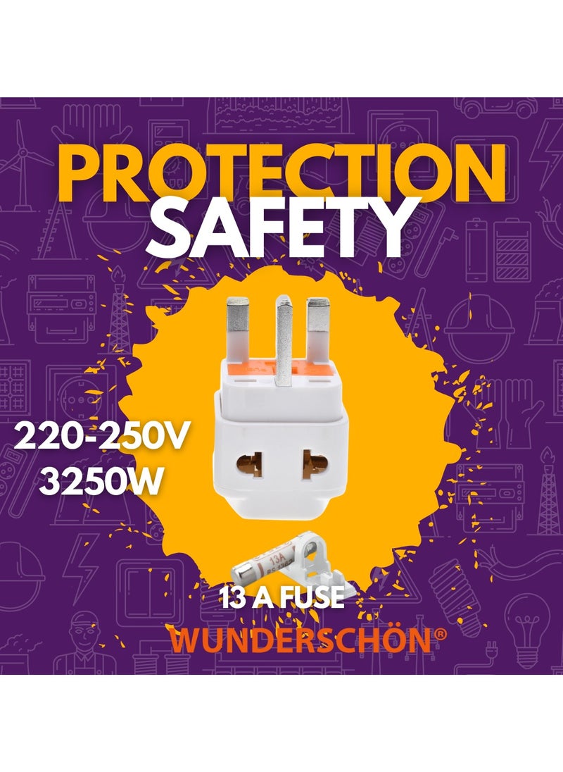 WUNDERSCHÖN - WUNEDRSCHÖN | Universal To UK Plug Adaptor, Two Outlets Converter 220-250 Volts 13 A Fused, Compact Size Travel Adaptor (UNIVERSAL to UK, White) - Image 1