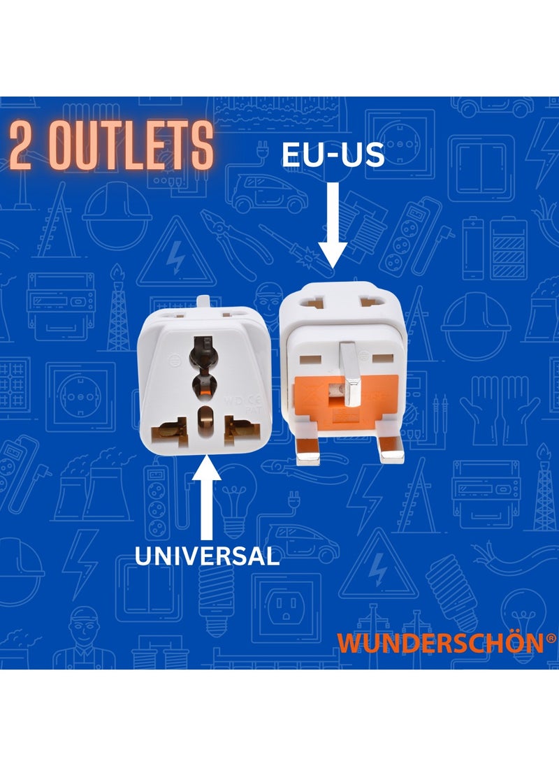 WUNDERSCHÖN - WUNEDRSCHÖN | Universal To UK Plug Adaptor, Two Outlets Converter 220-250 Volts 13 A Fused, Compact Size Travel Adaptor (UNIVERSAL to UK, White) - Image 1