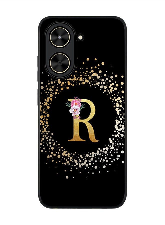 Stylizedd For Xiaomi Poco C71 / Redmi A5 4G Case,Slim fit Camera Protection, Shockproof Thin Phone cover  - Custom Monogram Floral - R ( Black )
