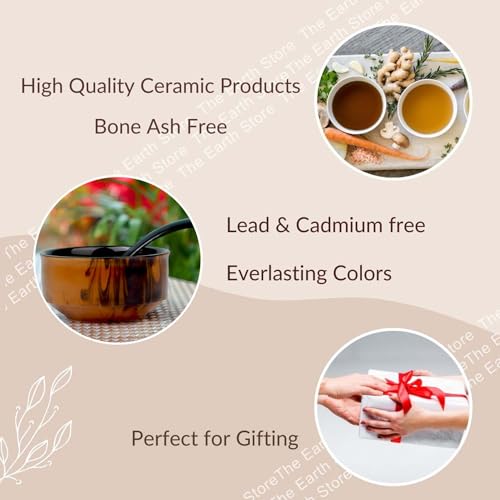 The Earth Store Handcrafted Brown & Black Italian Ceramic Soup Bowl Set of 4 with Melamine Spoon, Soup Bowls for Kitchen, Dining Table, Restaurant 320ml Each - Set of 4 - Image 3