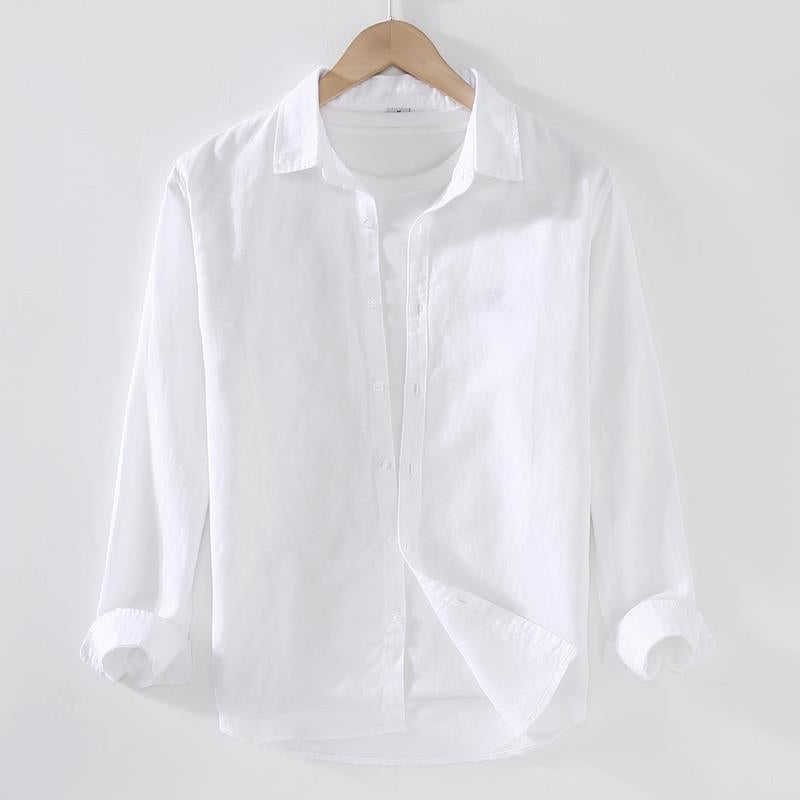 Men's Linen Long Sleeve Shirt Linen Men's Japanese Casual Loose Cotton Linen Shirt Spring and Summer Outer Wear Shirt - Image 4