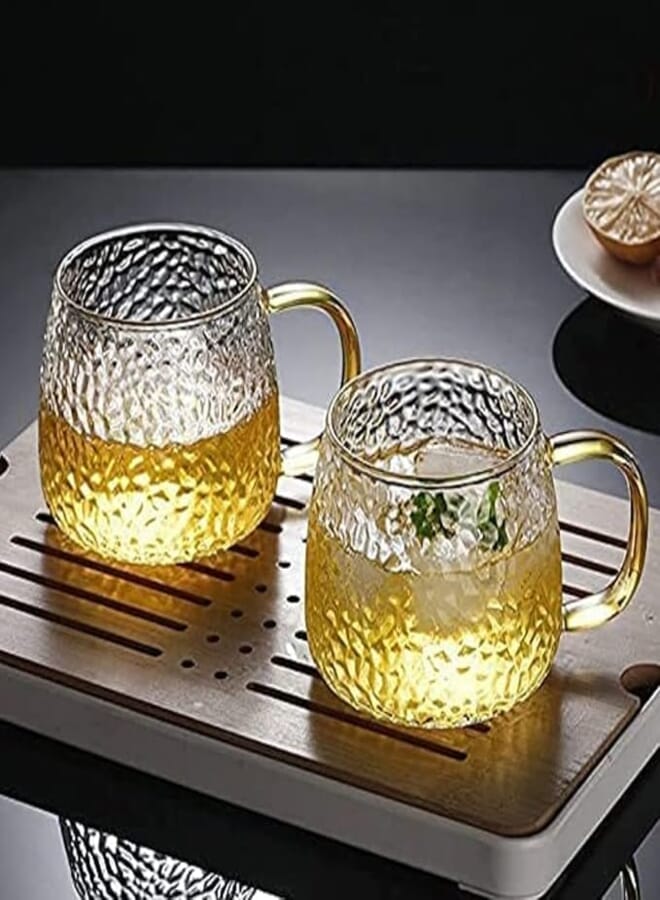 Voix Glass Mug with Golden Handle-440 ML Glass Cup for Coffee,Tea,Milk,Green Tea,Lemon Tea (Pack of 2)