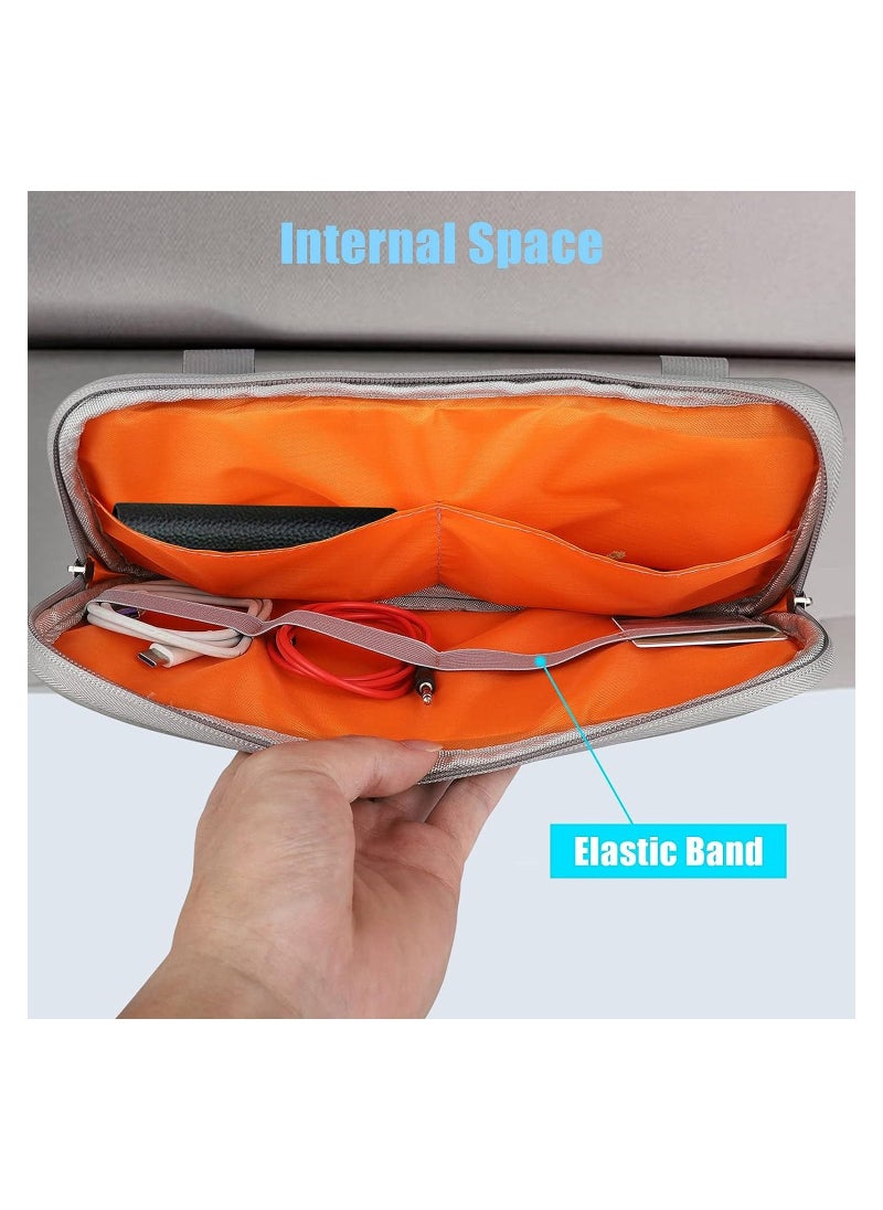 SYOSI Car Sun Visor Organizer Auto Leather Pocket Organizer Storage Pouch Registration Holder with Multi-Pocket Net Zipper for Car Truck SUV Card License Pen Key Document Sunglasses Interior  - Image 2