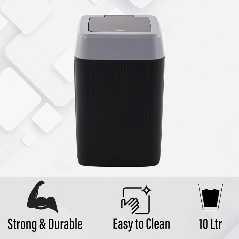 Kuber Industries 2 Pcs Waste Basket for Kitchen 10 Ltr Dustbin with One Touch Press Open Lid | Office and Bathroom Dustbin Garbage Trash Can Bin | Portable Dust Bins for Home | Orbit | Black - Image 5
