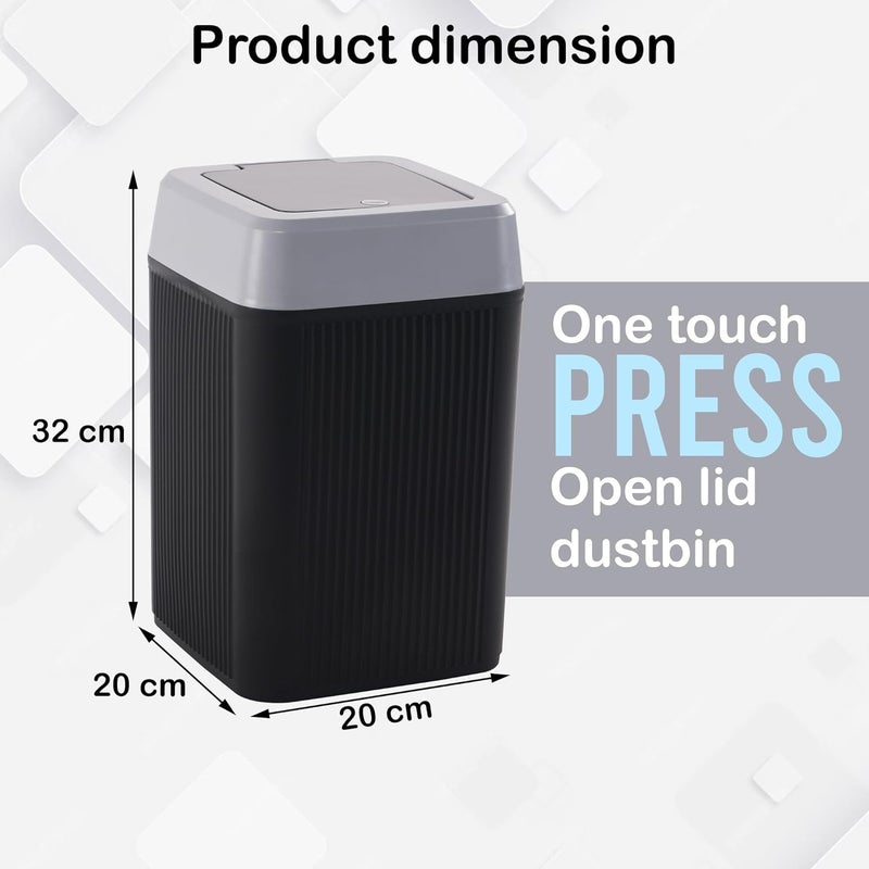 Kuber Industries 2 Pcs Waste Basket for Kitchen 10 Ltr Dustbin with One Touch Press Open Lid | Office and Bathroom Dustbin Garbage Trash Can Bin | Portable Dust Bins for Home | Orbit | Black - Image 3