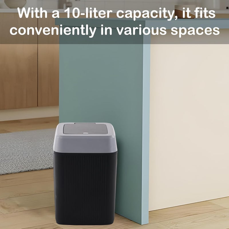 Kuber Industries 2 Pcs Waste Basket for Kitchen 10 Ltr Dustbin with One Touch Press Open Lid | Office and Bathroom Dustbin Garbage Trash Can Bin | Portable Dust Bins for Home | Orbit | Black - Image 2