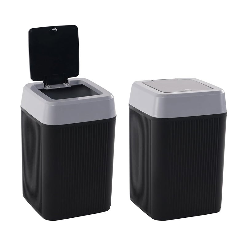 Kuber Industries 2 Pcs Waste Basket for Kitchen 10 Ltr Dustbin with One Touch Press Open Lid | Office and Bathroom Dustbin Garbage Trash Can Bin | Portable Dust Bins for Home | Orbit | Black - Image 1