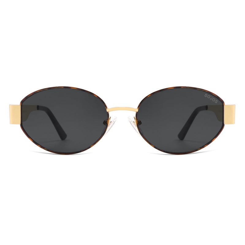 SOJOS Retro Oval Sunglasses for Women Trendy Classic Shades UV400 Protection,Tortoise&Gold/Grey - Image 4