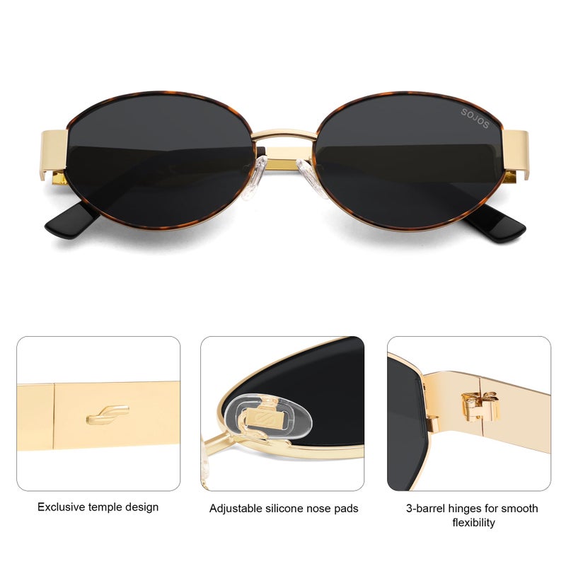 SOJOS Retro Oval Sunglasses for Women Trendy Classic Shades UV400 Protection,Tortoise&Gold/Grey - Image 5