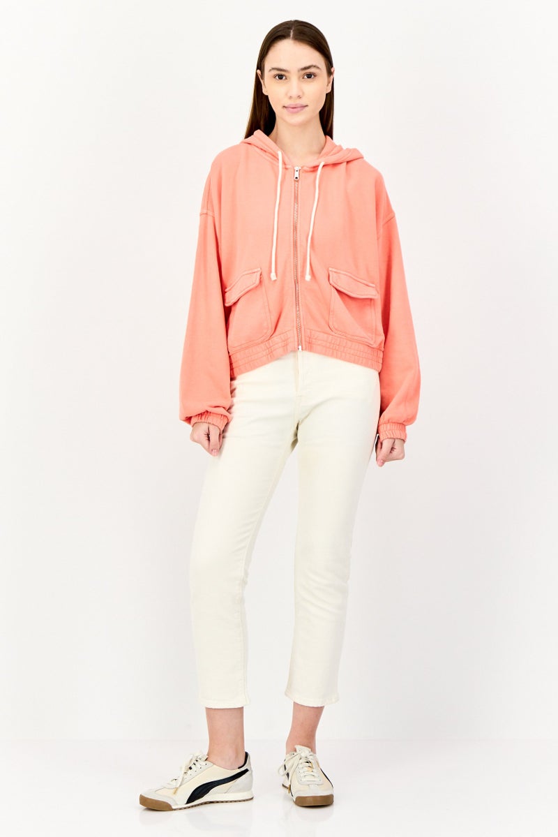 Aerie Women Hooded Full Zip Long Sleeve Sweatshirt, Orange - Image 2