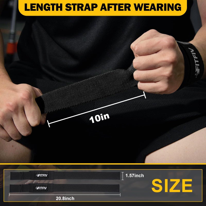 FITFIV Lifting Straps for Weightlifting, Lifting Wrist Straps for Gym Strength Training, Neoprene-padded Wrist Cushion - Men & Women - Image 2