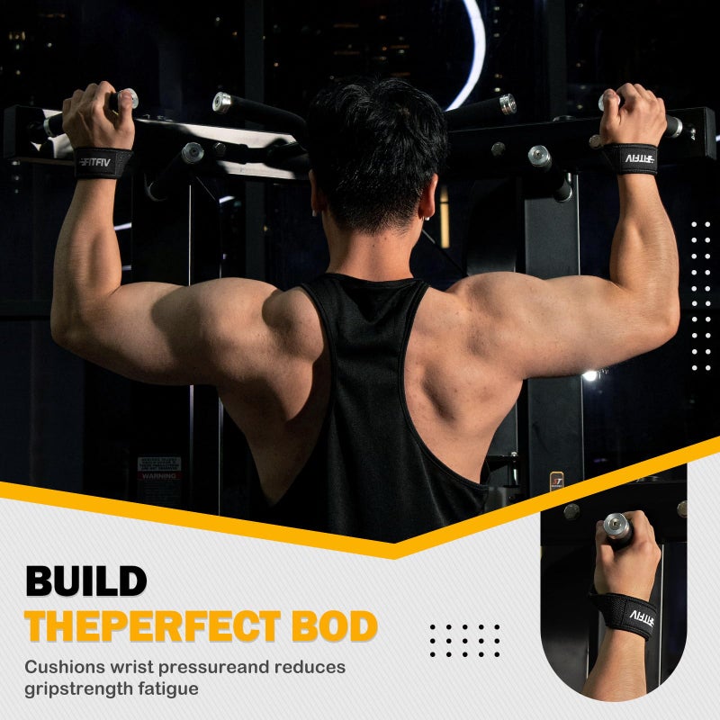 FITFIV Lifting Straps for Weightlifting, Lifting Wrist Straps for Gym Strength Training, Neoprene-padded Wrist Cushion - Men & Women - Image 3