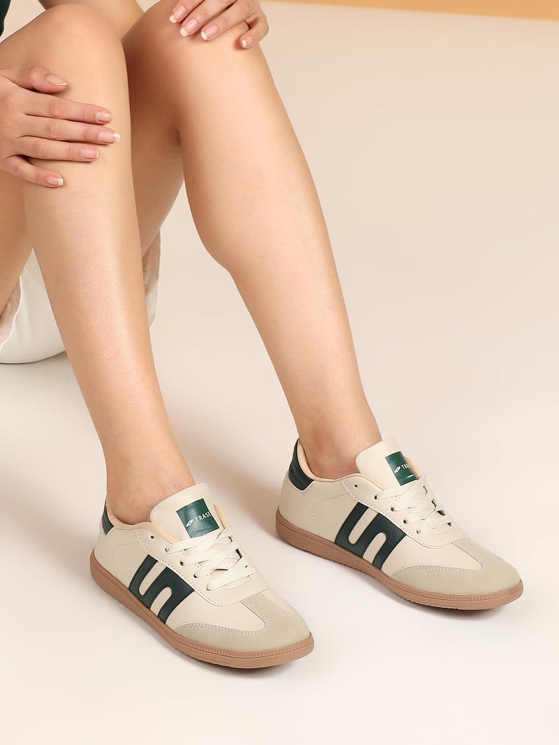 TRASE Casual Sneaker Shoes for Women | Soft Cushioned Insole | Sneakers for Woman | Lightweight | Comfortable | Stylish, Trendy Girls and Women Sneakers with Laces (Green-Cream, 3 UK) - Image 3
