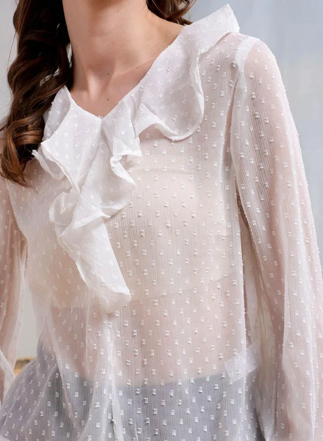Freehand Women Regular Fit Casual Textured Ruffled Top