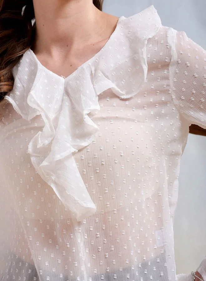 Freehand Women Regular Fit Casual Textured Ruffled Top