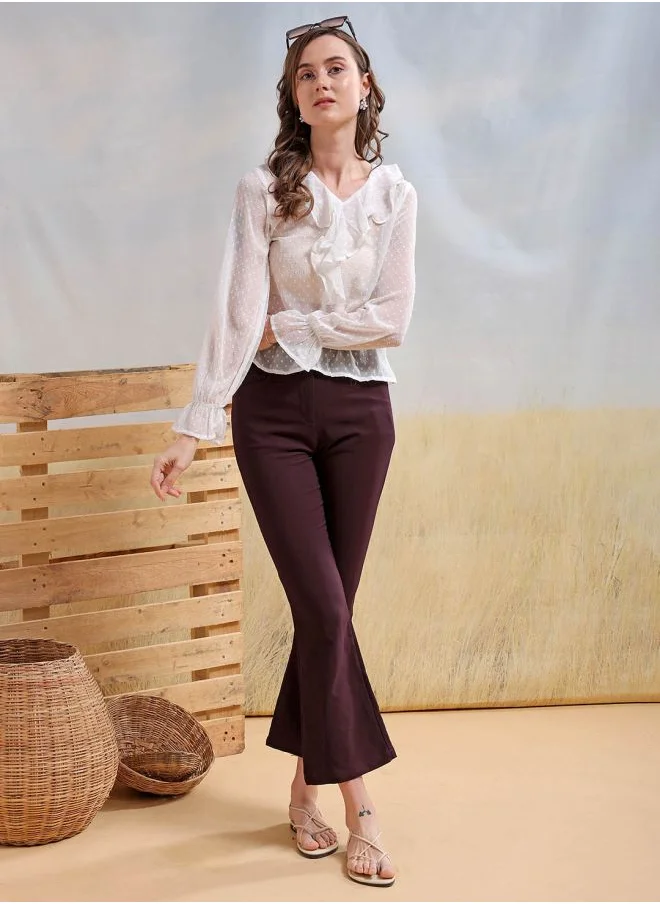 Freehand Women Regular Fit Casual Textured Ruffled Top