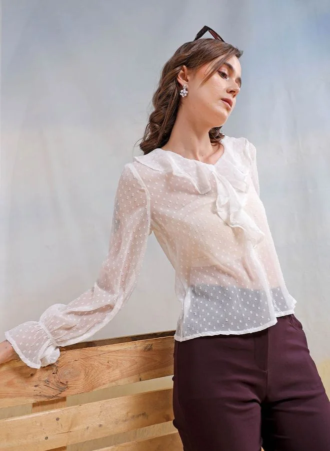 Freehand Women Regular Fit Casual Textured Ruffled Top