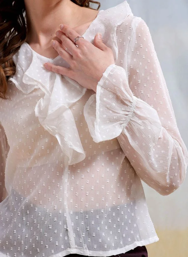 Freehand Women Regular Fit Casual Textured Ruffled Top