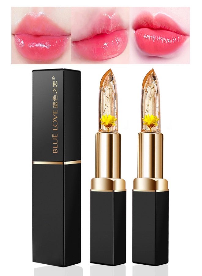 BLUE LOVE Color Changing Flower Lipstick - Hydrating Jelly Lip Balm with Flower, Long-Lasting Moisturizer & Nourishing Lip Gloss (2Pc Gold, 2 Count (Pack of 1)) - Image 1