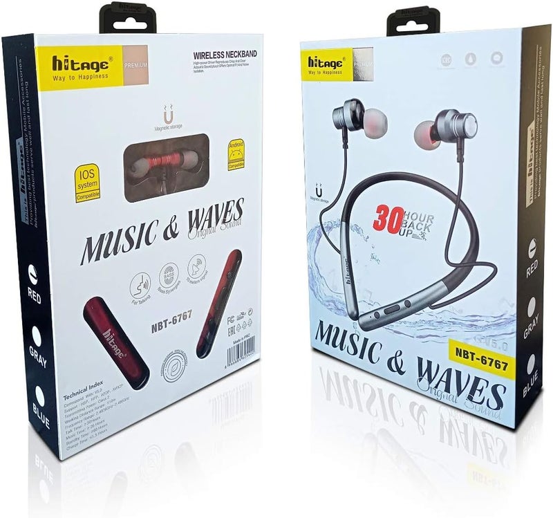 hitage Renewed - Hitage NBT-6767 Wireless Bluetooth Neckband Headphone - RED - Image 5