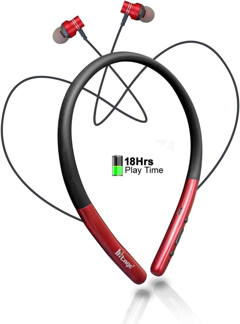 hitage Renewed - Hitage NBT-6767 Wireless Bluetooth Neckband Headphone - RED - Image 2