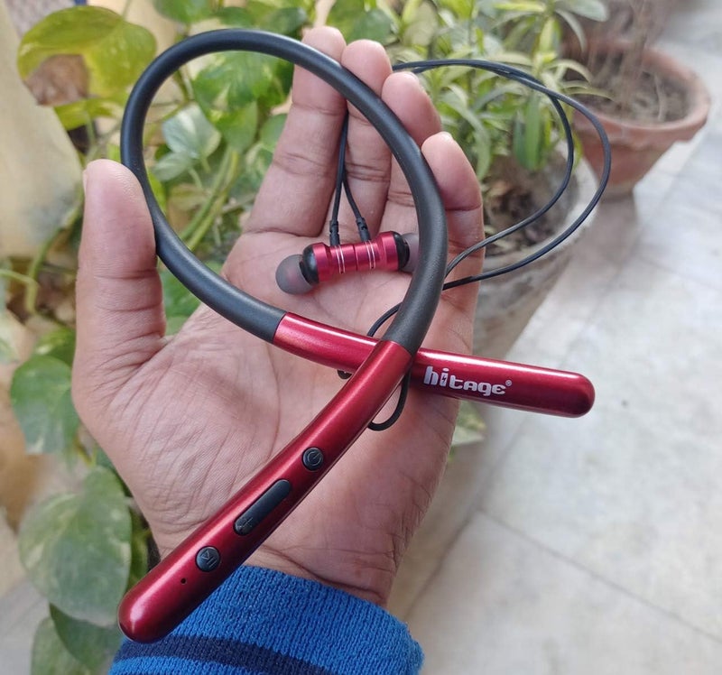 hitage Renewed - Hitage NBT-6767 Wireless Bluetooth Neckband Headphone - RED - Image 4