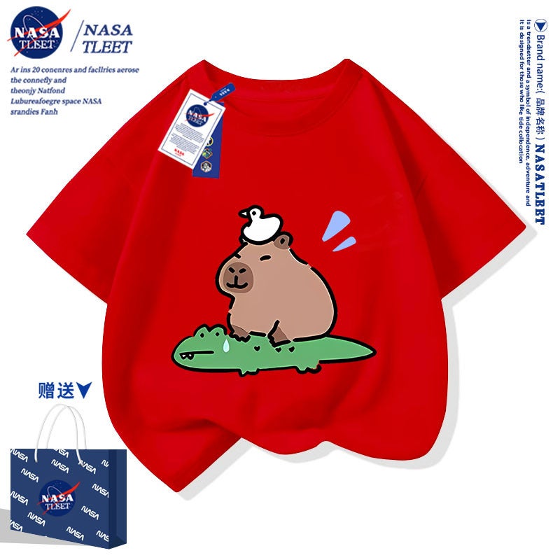 Nasa Co-Brand Cartoon Cuppibala Cotton Short-Sleeved New Simple All-Match Crew Neck Top Fashionable T-Shirt - Image 1