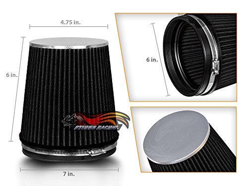 Rtunes Racing BLACK 6" 152 mm Inlet Short Truck Cold Air Cone Replacement Performance Washable Clamp-On Dry Air Filter (6" Tall) - Image 2