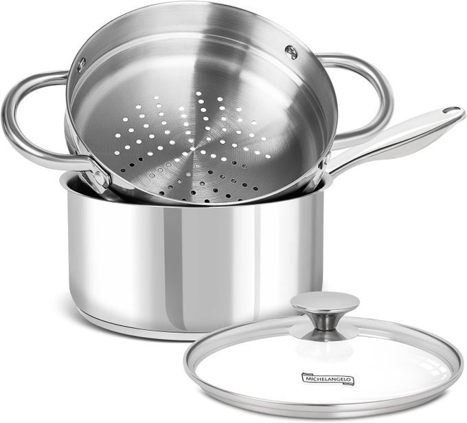 3 QUART SAUCEPAN WITH LID STEAMER STAINLESS STEEL SAUCE PAN WITH TRIPLY BOTTOM 3 QT SAUCE POT NONSTICK SAUCEPAN INDUCTION COMPATIBLE