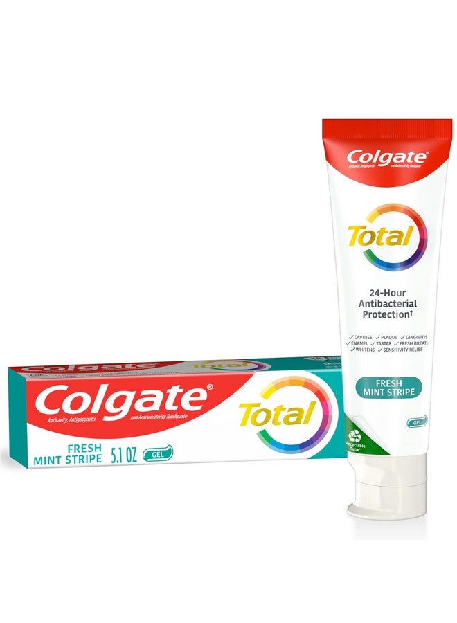Colgate Total Fresh Mint Stripe Toothpaste, Mint Gel Toothpaste, 5.1 oz Tube