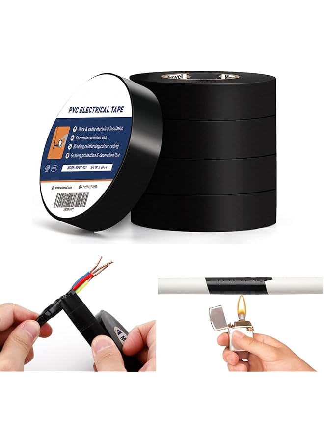 PROMASS promass Electrical Insulated Tape, 5Pcs 20m Black Flame-Retardant Insulated Waterproof PCV Electrical Electrical Tape, for All Weather Under 600V Outdoor Multipurpose Electric Insulating Wire Wrapping  - Image 1