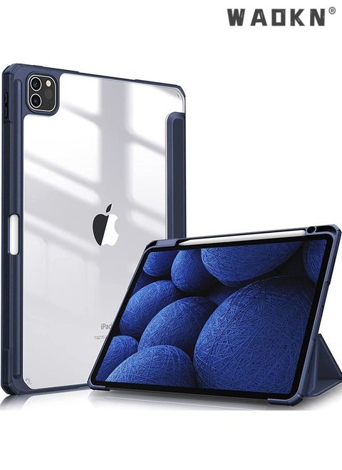 Hybrid Slim Case for iPad Pro 11-inch (4th / 3rd Generation) 2022/2021 - [Built-in Pencil Holder] Shockproof Cover w/Clear Transparent Back Shell, Also Fit iPad Pro 11" 2nd Gen, with Auto Wake Blue