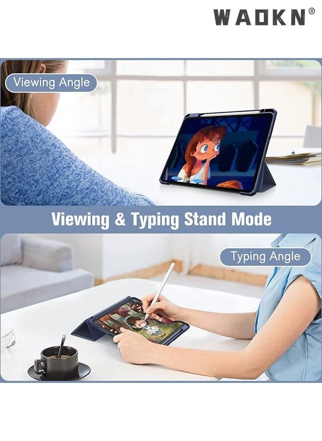 Hybrid Slim Case for iPad Pro 11-inch (4th / 3rd Generation) 2022/2021 - [Built-in Pencil Holder] Shockproof Cover w/Clear Transparent Back Shell, Also Fit iPad Pro 11" 2nd Gen, with Auto Wake Blue