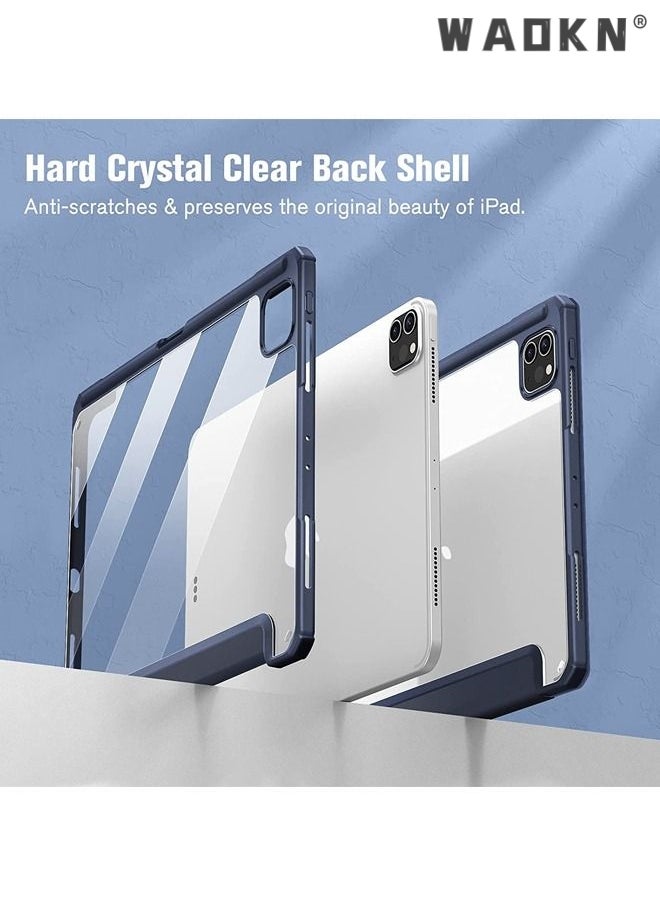 Hybrid Slim Case for iPad Pro 11-inch (4th / 3rd Generation) 2022/2021 - [Built-in Pencil Holder] Shockproof Cover w/Clear Transparent Back Shell, Also Fit iPad Pro 11" 2nd Gen, with Auto Wake Blue