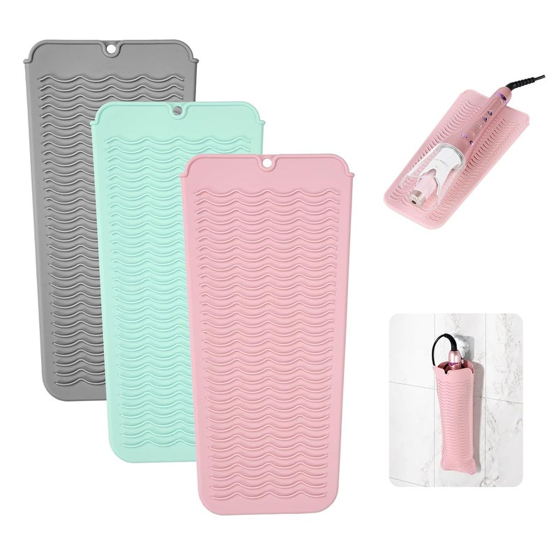 FaHaner FaHaner Heat Resistant Silicone Mat with Hanging Hole Style 3 Pcs Heat Resistant Mat Pouch for Hair Straightener Curling Iron Flat Iron and Hot Hair Tools 115  55 Inches  - Image 1