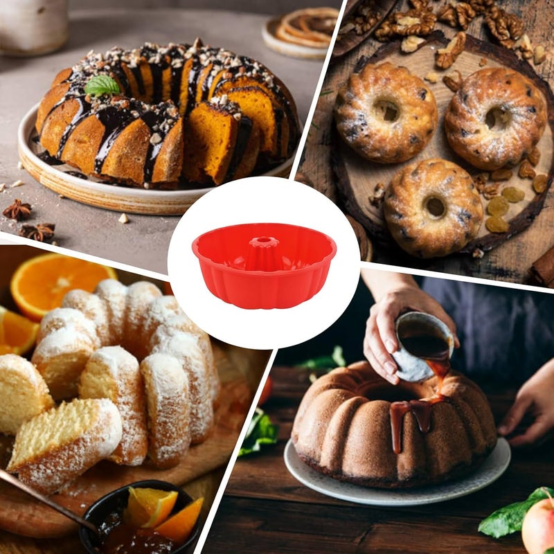 PADELE 2 Pack Silicone Bundt Cake Pan Nonstick,10 Inch, Silicone Cake Molds,Pound Cake Pan, Baking for Jello,Gelatin,Cake,Brownie and Bread (Red+Grey) - Image 5