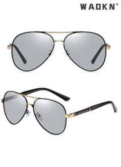 WAOKN Men's Aviator Polarized Sunglasses, UV400 Protection Sun Glasses with Metal Frame, Fashion Anti-Glare Sun Shades for Men Driving, Fishing, Traveling,Outdoor Travel Driving Daily Use Etc, Black Gold  - Image 2