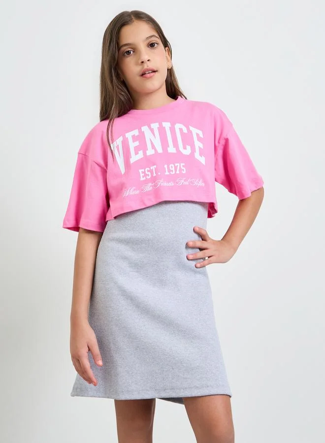 Styli Teen Girls Ribbed Dress and Jersey T-Shirt Set