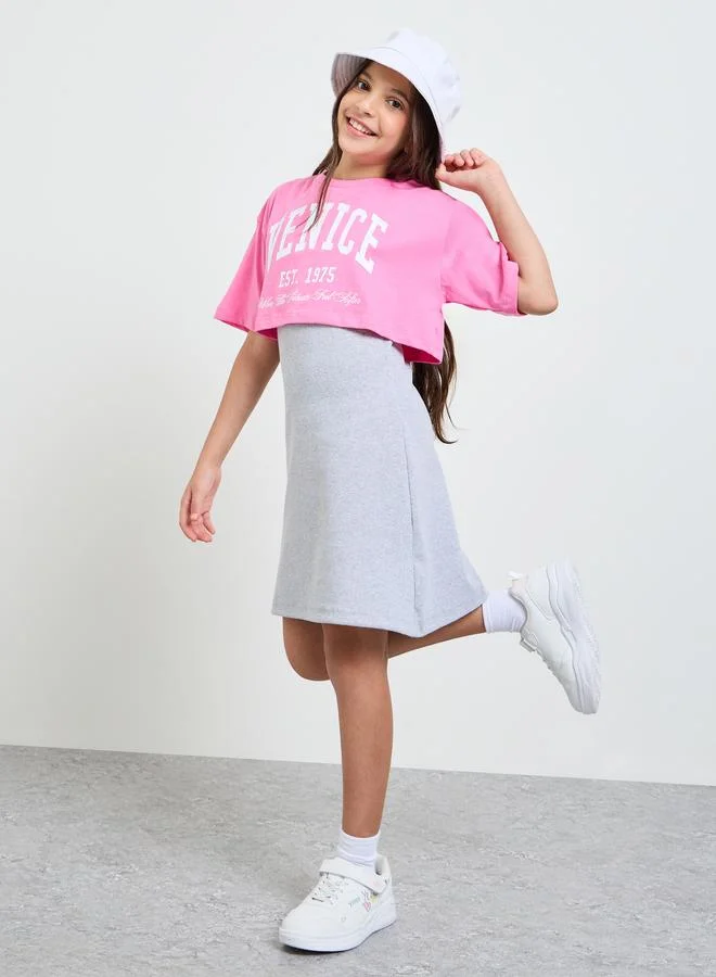 Styli Teen Girls Ribbed Dress and Jersey T-Shirt Set