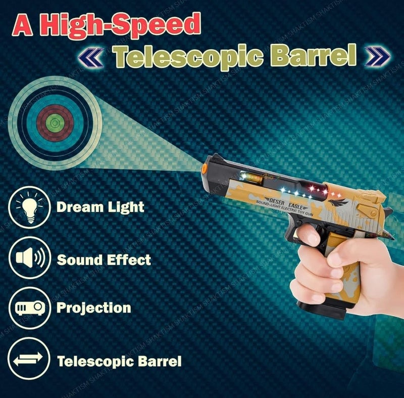 HOMOZE Desert Eagle Toy Gun for Kids | Police Army Style Pistol with Lights, Sounds, Moving Top Loader & Telescopic Barrel | Battery-Operated Electric Gun with Target Projection Color May Very - Image 2