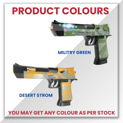 HOMOZE Desert Eagle Toy Gun for Kids | Police Army Style Pistol with Lights, Sounds, Moving Top Loader & Telescopic Barrel | Battery-Operated Electric Gun with Target Projection Color May Very - Image 5