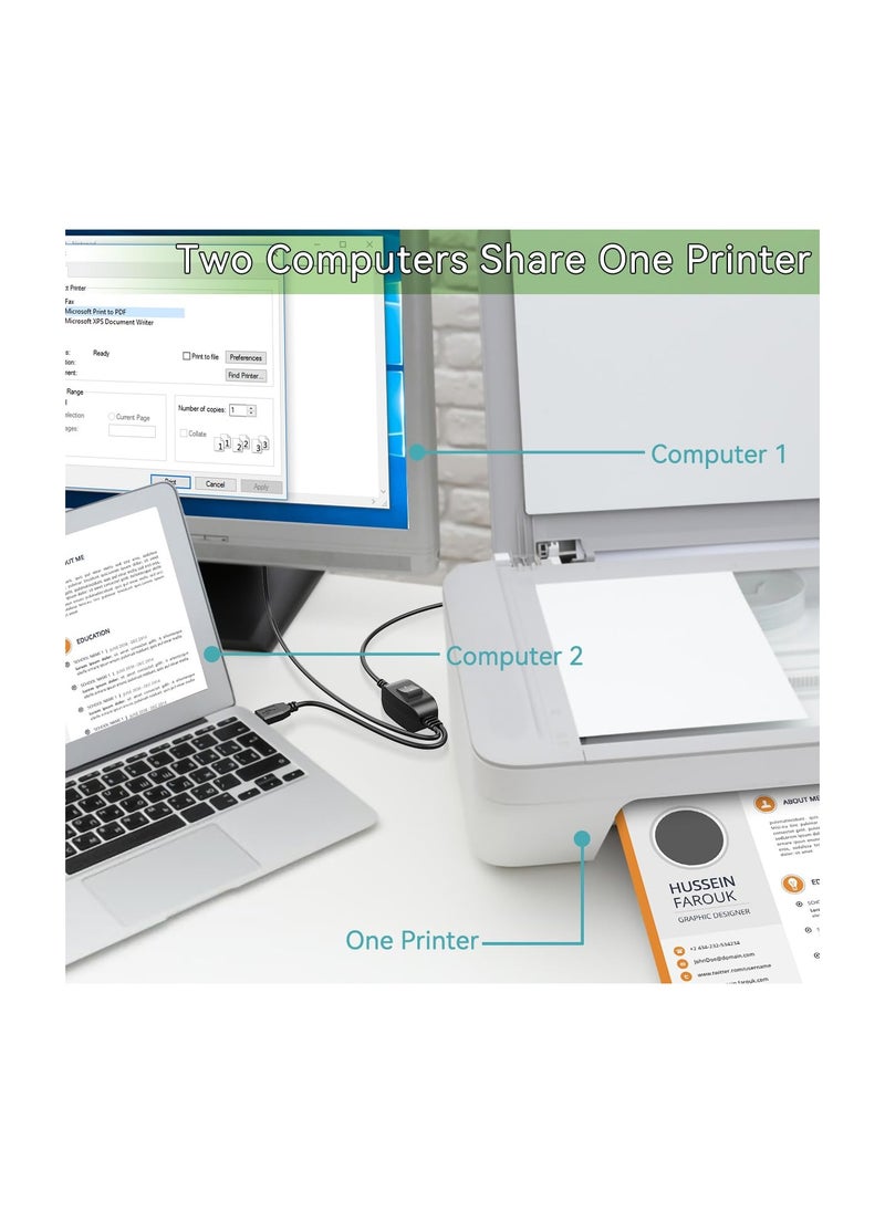 SYOSI كابل موزع الطابعة، كابل USB Y لمشاركة الطابعة 1 في 2 مخرج، كابل موصل USB B ذكر مطلي بالذهب إلى موصلين USB A ذكر لجهازين كمبيوتر يشتركان في طابعة واحدة، ماسح ضوئي، جهاز فاكس (ذكر إلى ذكر مزدوج)  - Image 5