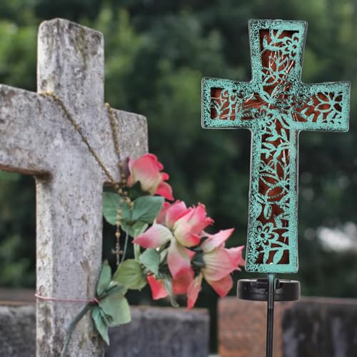 HUYIENO Solar Cross Garden Stake Lights 38inch Outdoor Waterproof Memorial Garden Decor 2 Lighting Modes Cemetery Decorations for Grave for Remembrance Gifts & Sympathy Gifts (Blue Cross) - Image 1