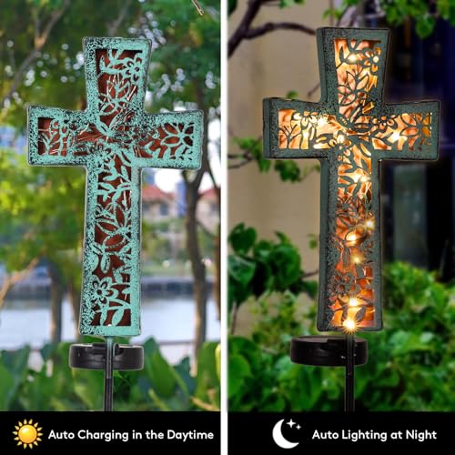 HUYIENO Solar Cross Garden Stake Lights 38inch Outdoor Waterproof Memorial Garden Decor 2 Lighting Modes Cemetery Decorations for Grave for Remembrance Gifts & Sympathy Gifts (Blue Cross) - Image 4